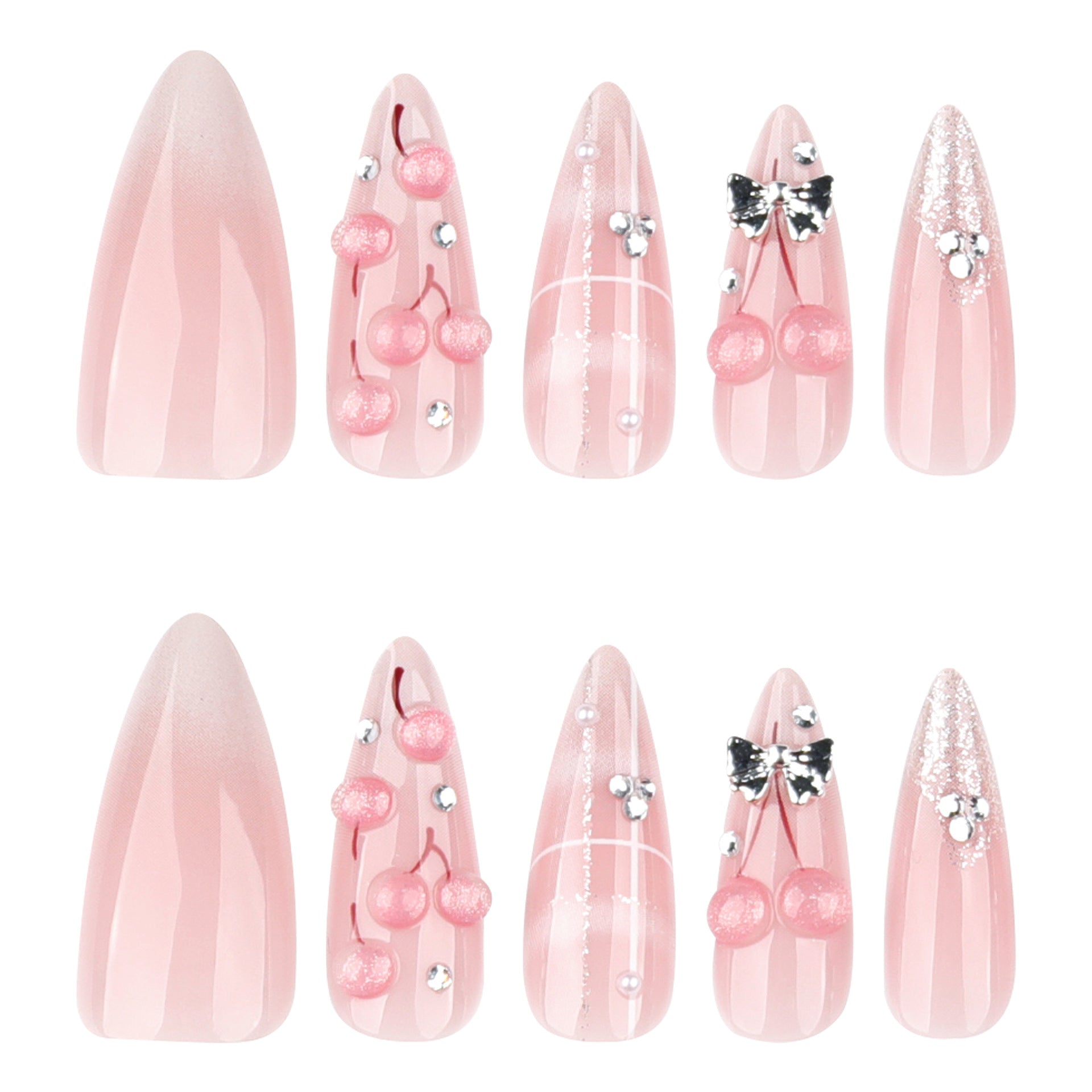 Pink Nail Art with 3D Cherry