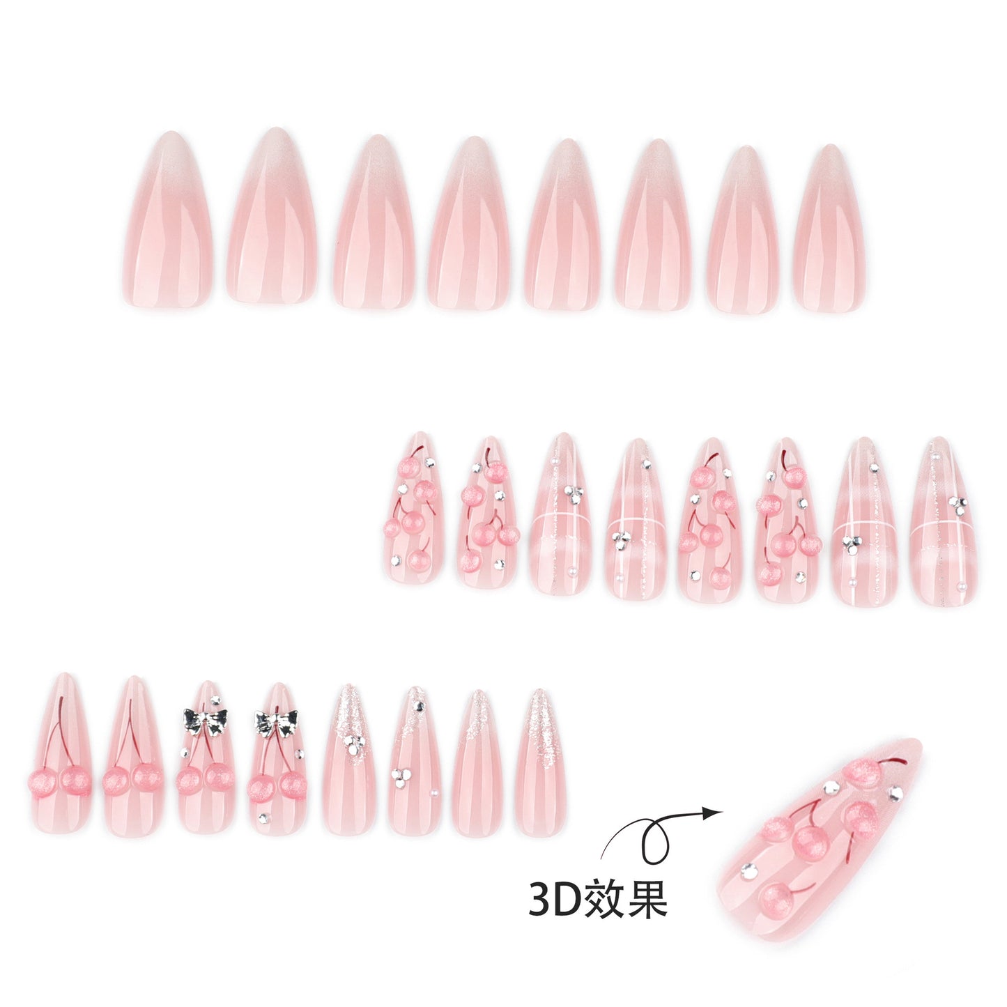 Pink Nail Art with 3D Cherry