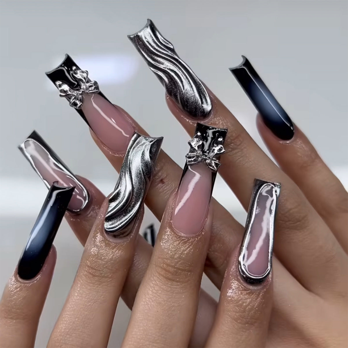 Futuristic Metallic Nail Art