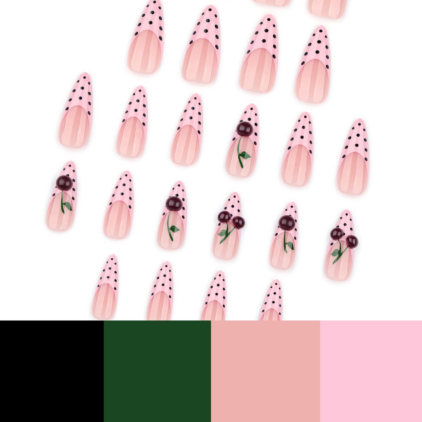 Cherry Blossom Polka Dot Nail Art