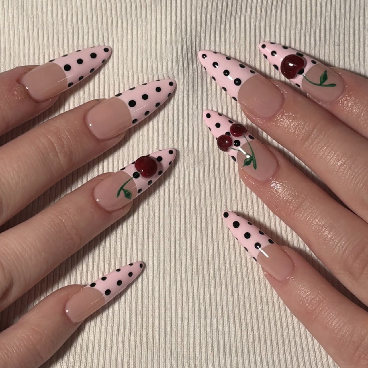 Cherry Blossom Polka Dot Nail Art