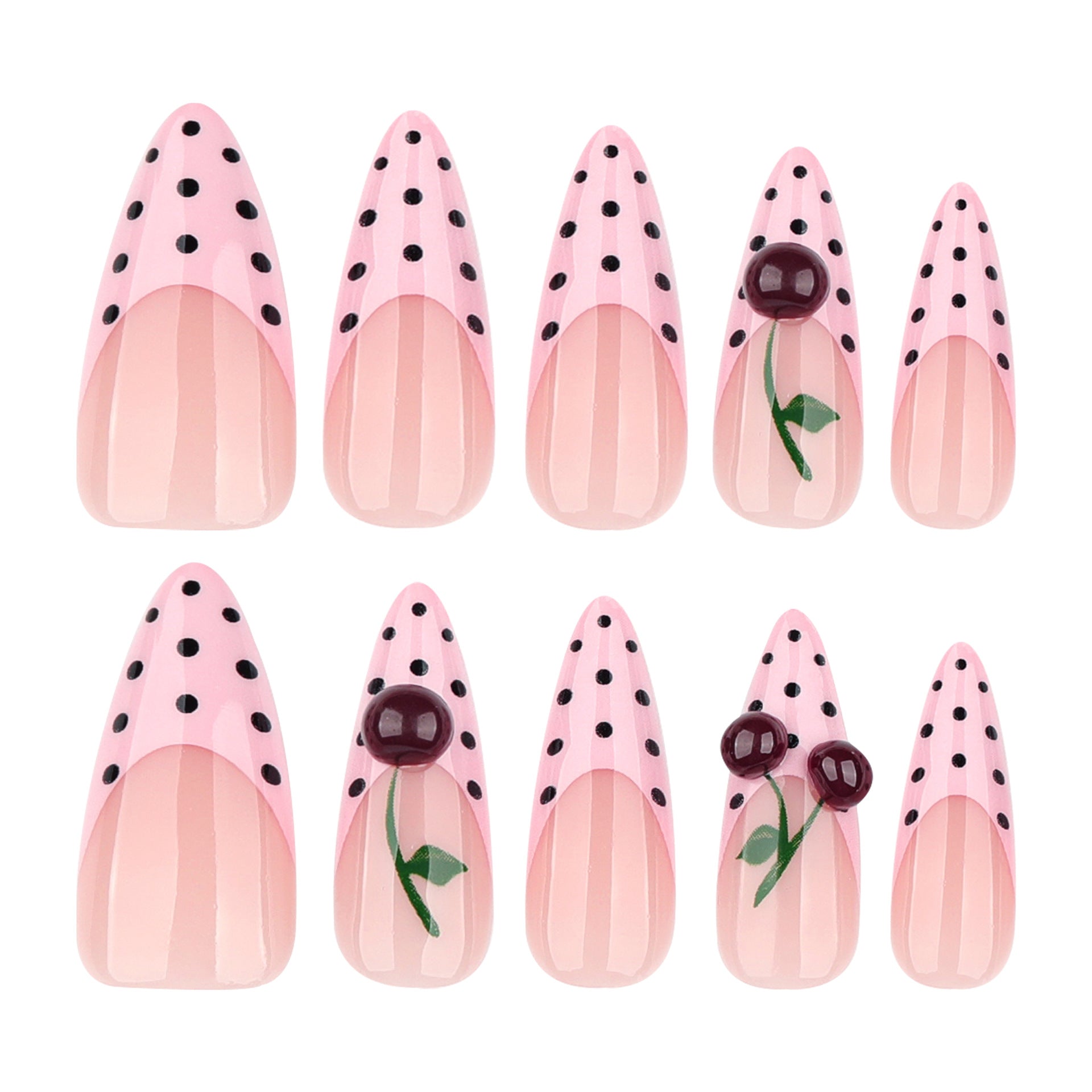 Cherry Blossom Polka Dot Nail Art