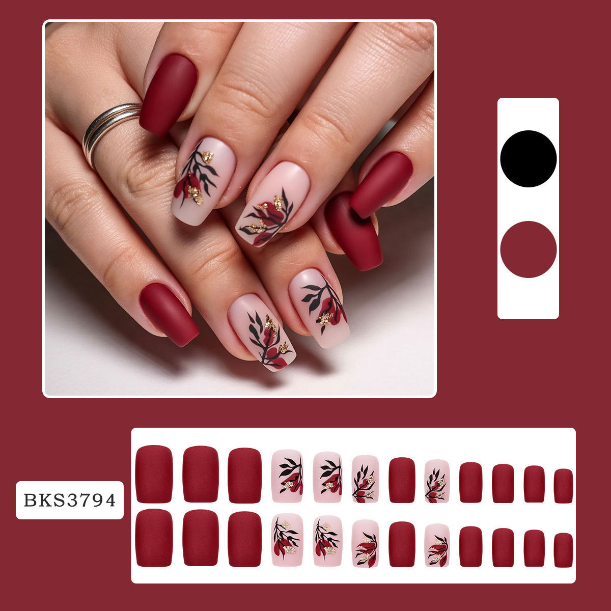 Matte Floral Press-On Nail Art Set