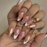 Floral Nail Art with Gold Accents