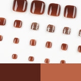 Brown Glossy Press-On Nails with Glitter Accents
