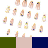 Blueberry Tip Press-On Nails with Yellow Stripes