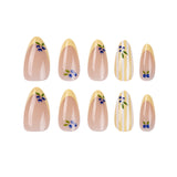 Blueberry Tip Press-On Nails with Yellow Stripes
