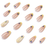 Blueberry Tip Press-On Nails with Yellow Stripes