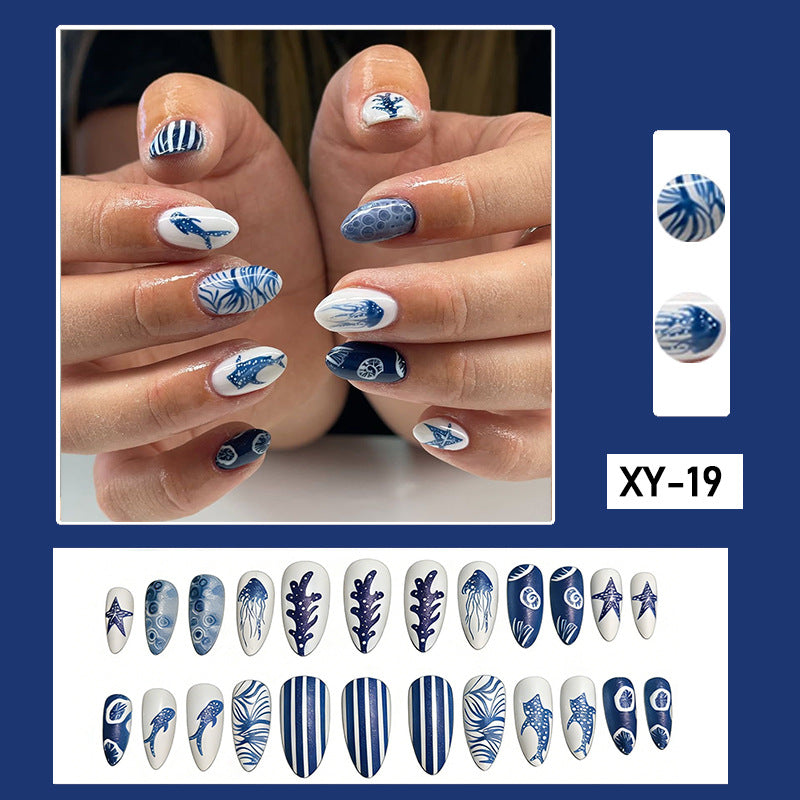 Ocean Print Press On Nails Set with Glue Tabs