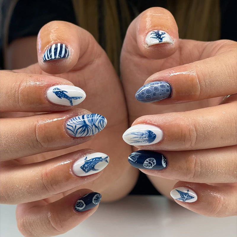 Ocean Print Press On Nails Set with Glue Tabs