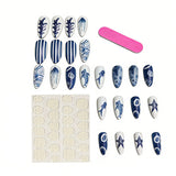Ocean Print Press On Nails Set with Glue Tabs