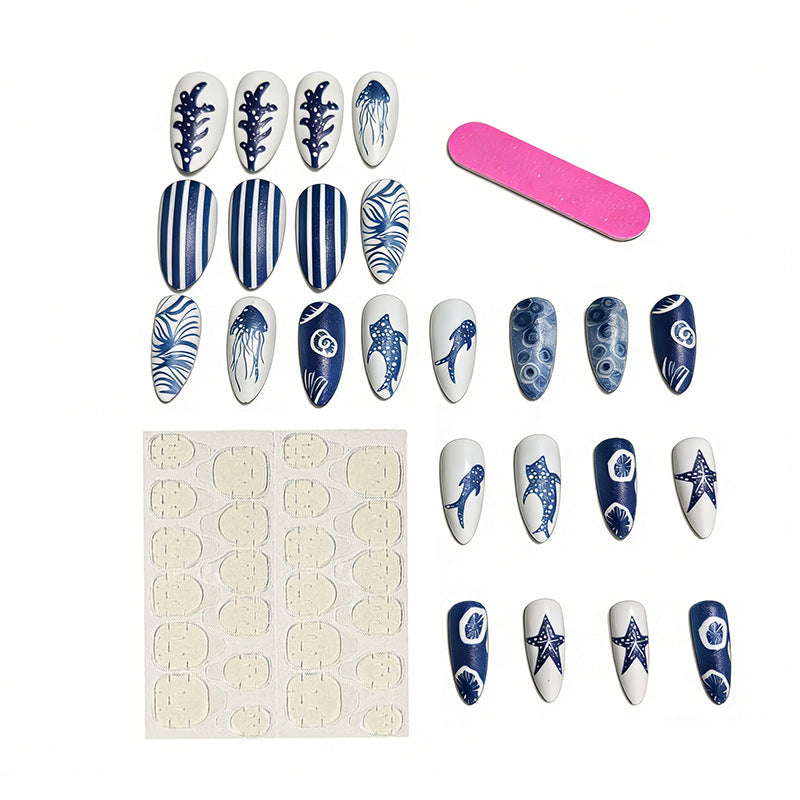 Ocean Print Press On Nails Set with Glue Tabs