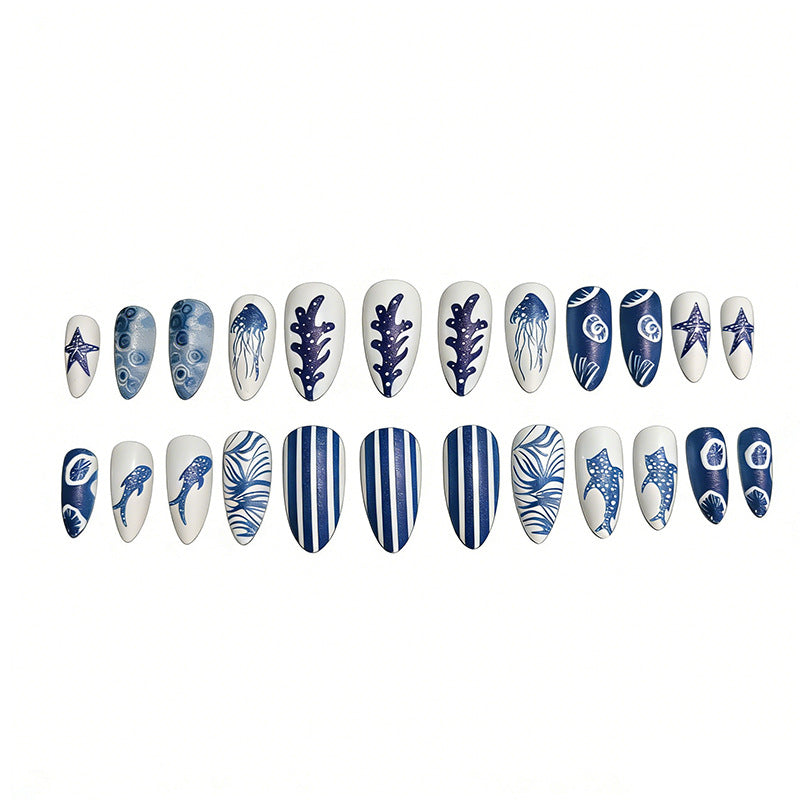 Ocean Print Press On Nails Set with Glue Tabs