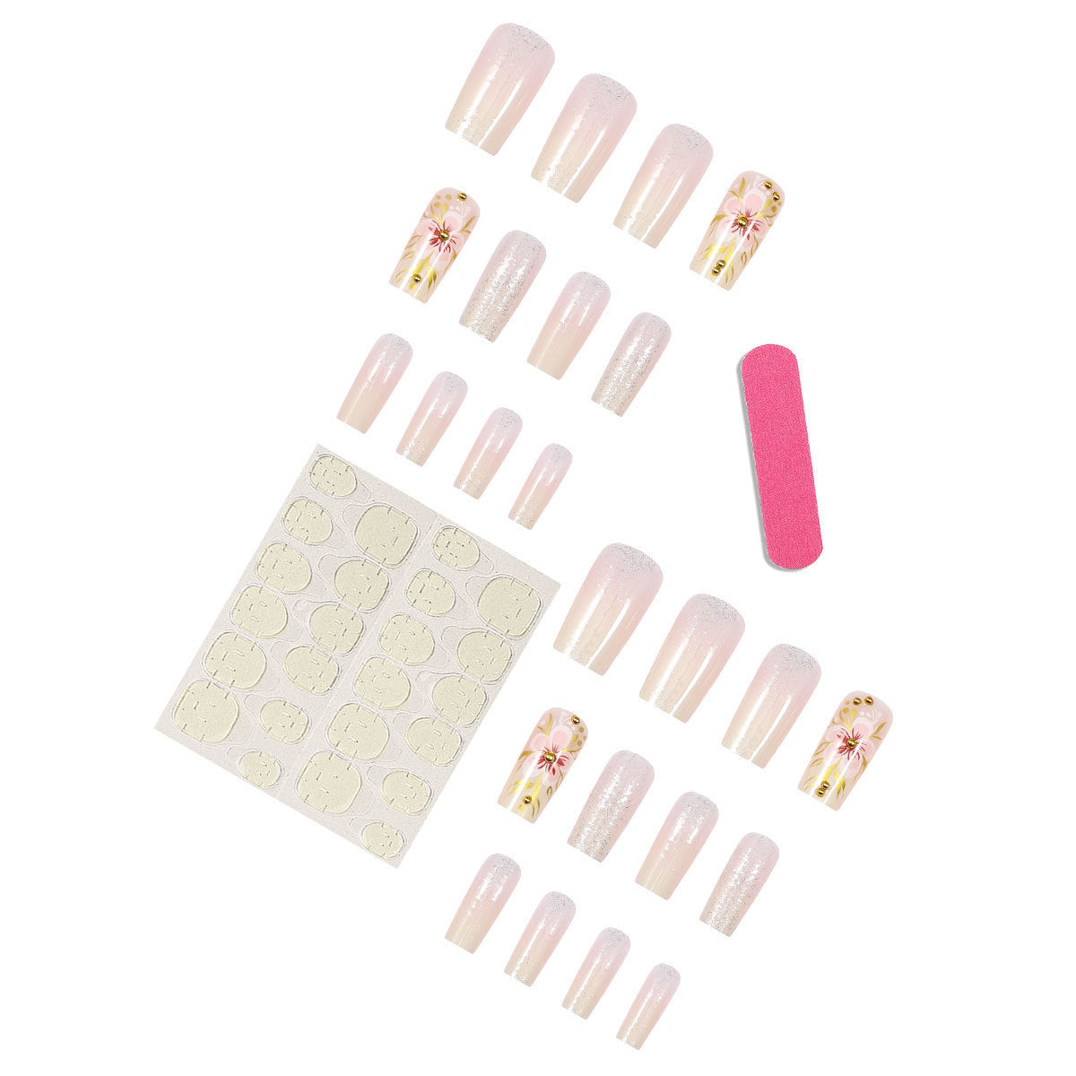 Elegant Floral Glitter Ombre Press-On Nails