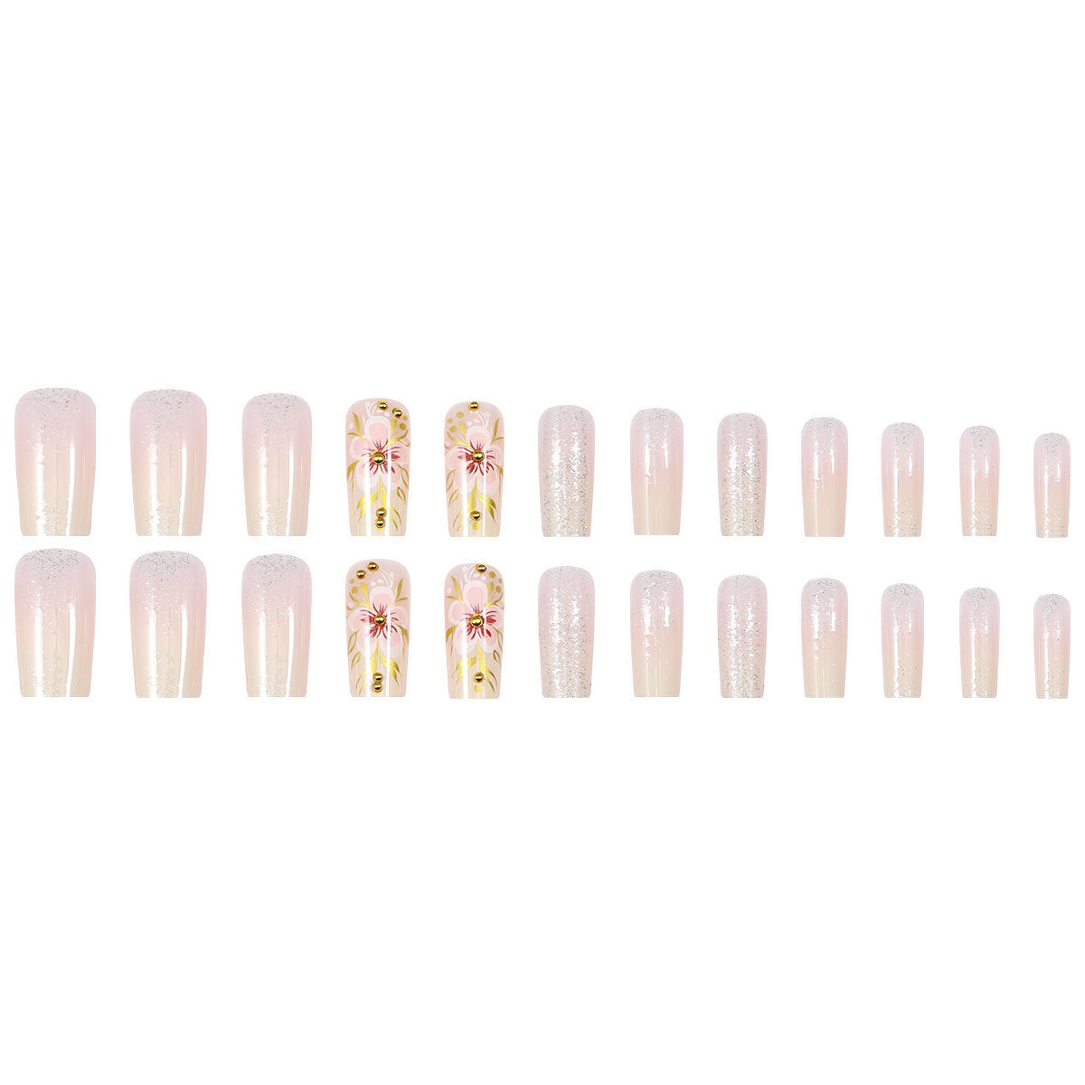 Elegant Floral Glitter Ombre Press-On Nails
