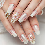 Elegant Floral Glitter Ombre Press-On Nails