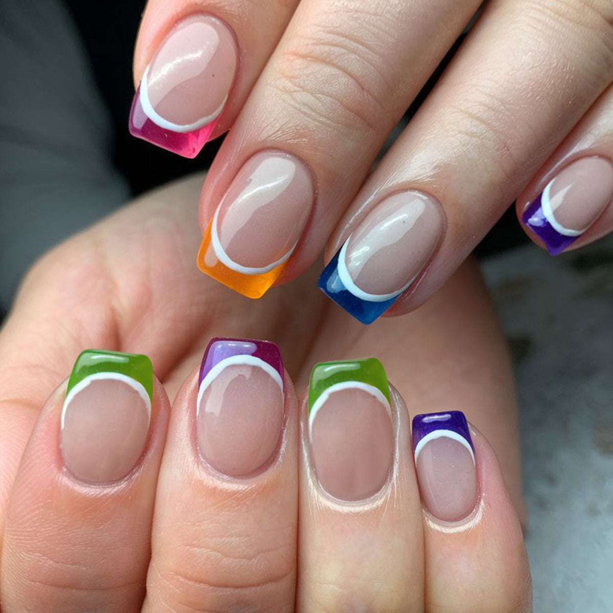 Colorful Gel French Tip Press-On Nail Set