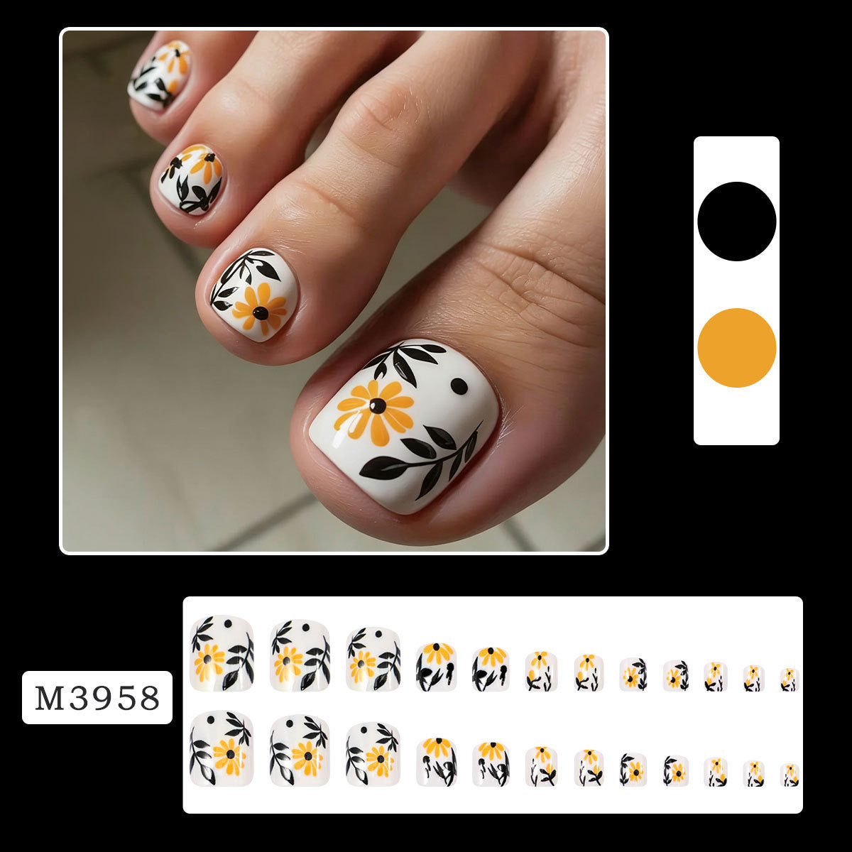 Daisy Print Press-On Toenail Kit