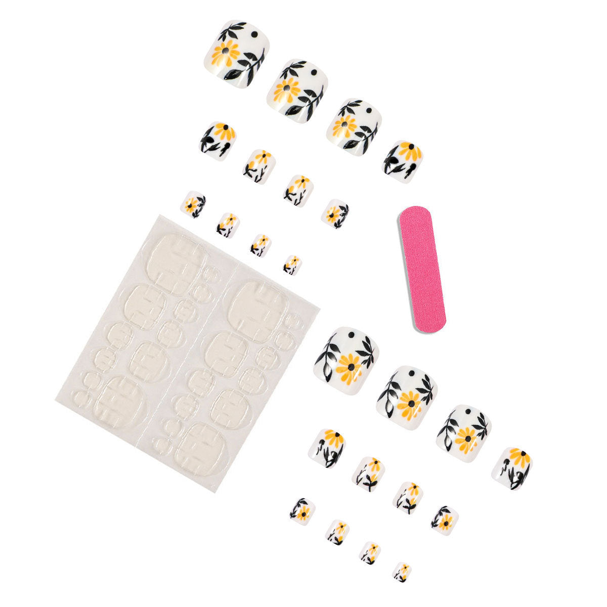 Daisy Print Press-On Toenail Kit