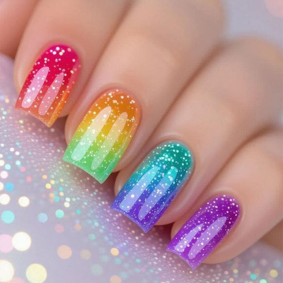 Rainbow Ombré Glitter Press-On Nail Kit