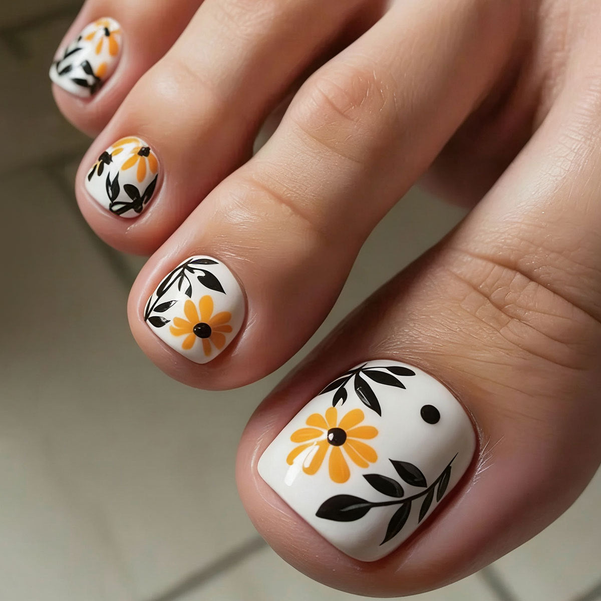 Daisy Print Press-On Toenail Kit