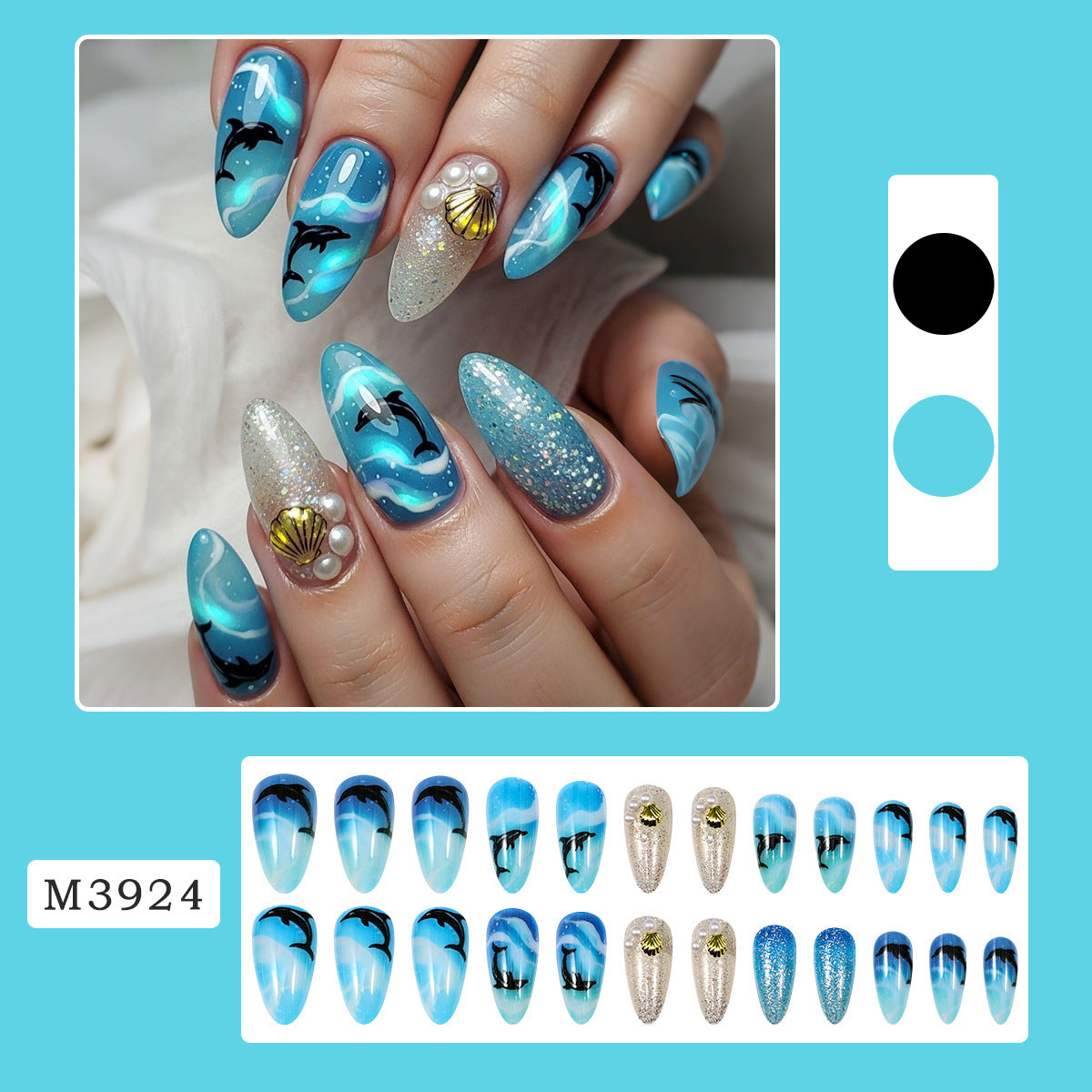 Ocean Dolphin & Seashell Press-On Nails