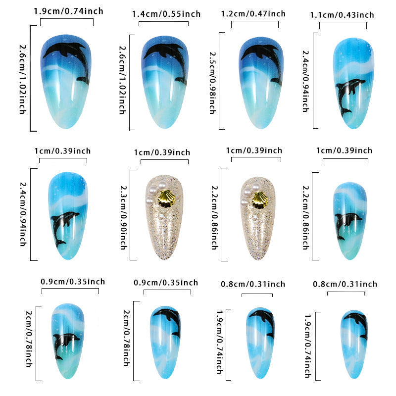 Ocean Dolphin & Seashell Press-On Nails