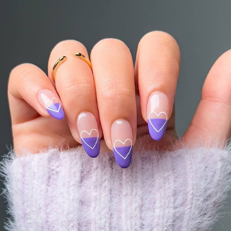 Lavender Heart French Tip Press-On Nails