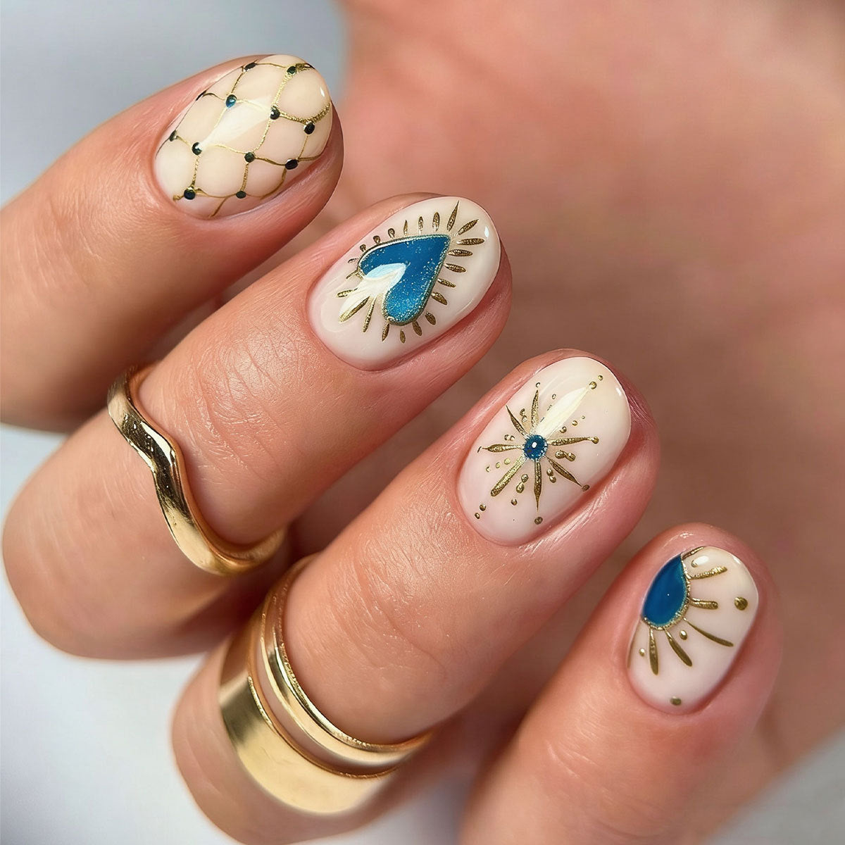 Blue Heart Celestial Nail Sticker Set