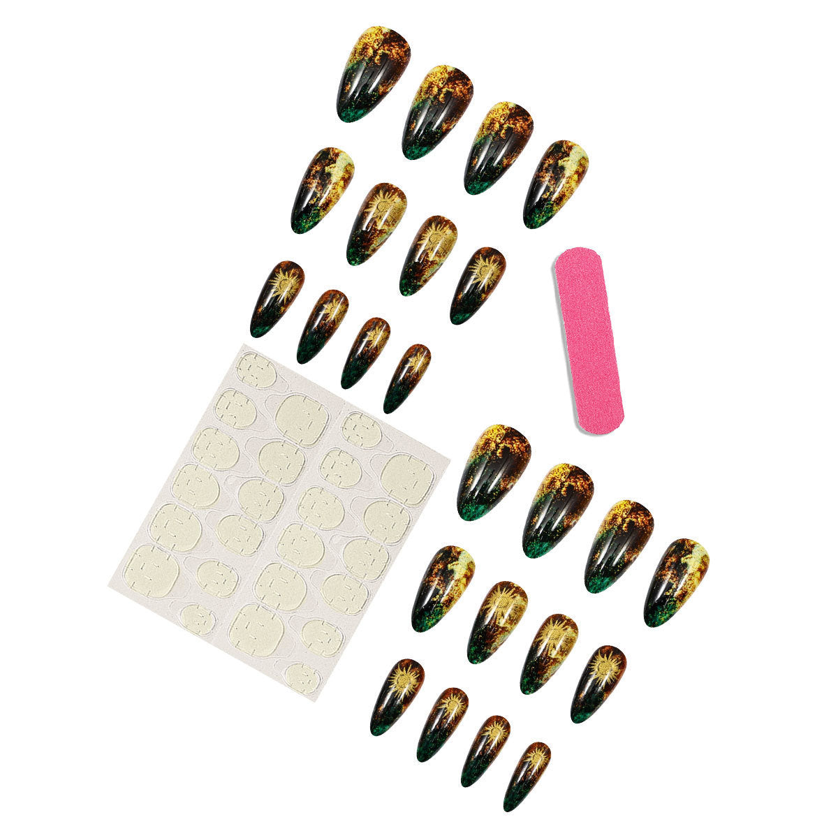 Emerald Gold Celestial Press On Nails