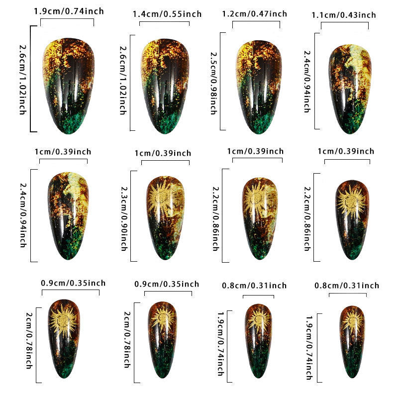 Emerald Gold Celestial Press On Nails