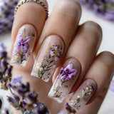 Floral Press-On Nails with Glitter Art Design Set