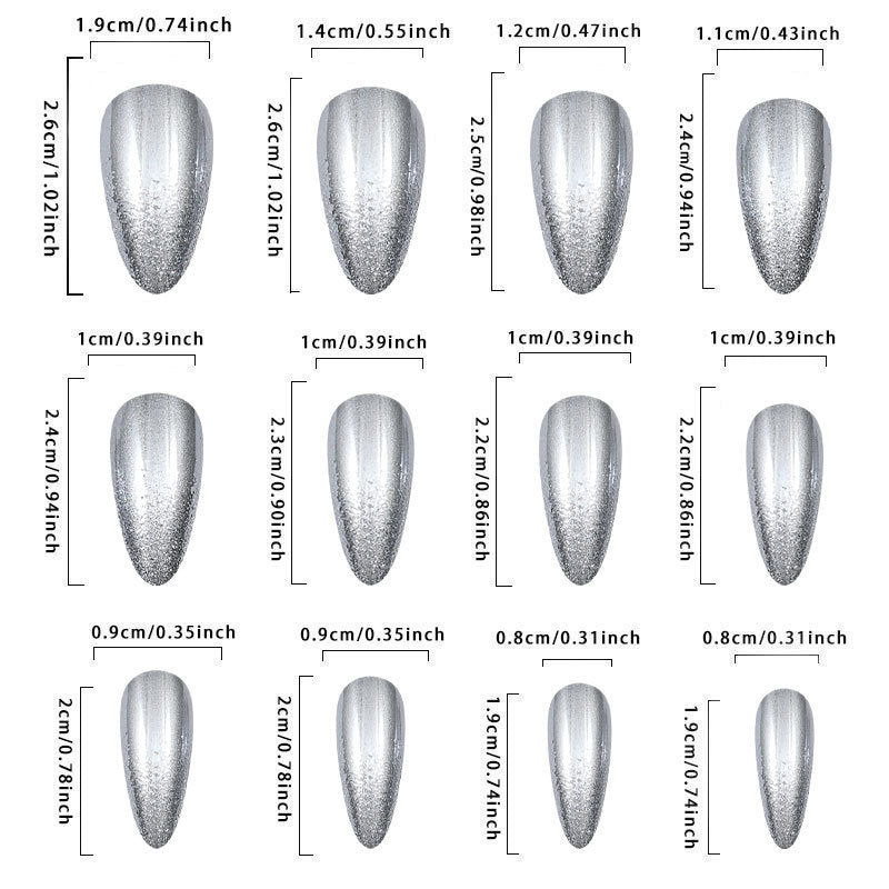 Chrome Silver Mirror Almond Press On Nails Set