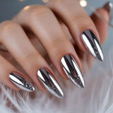 Chrome Silver Mirror Almond Press On Nails Set