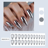 Chrome Silver Mirror Almond Press On Nails Set