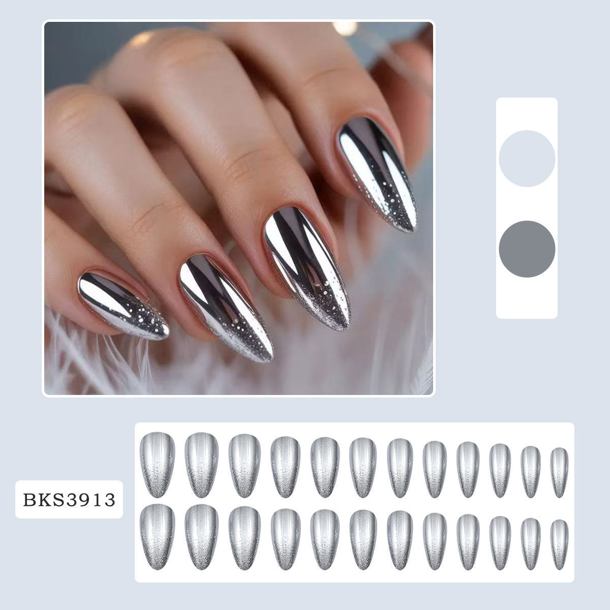 Chrome Silver Mirror Almond Press On Nails Set