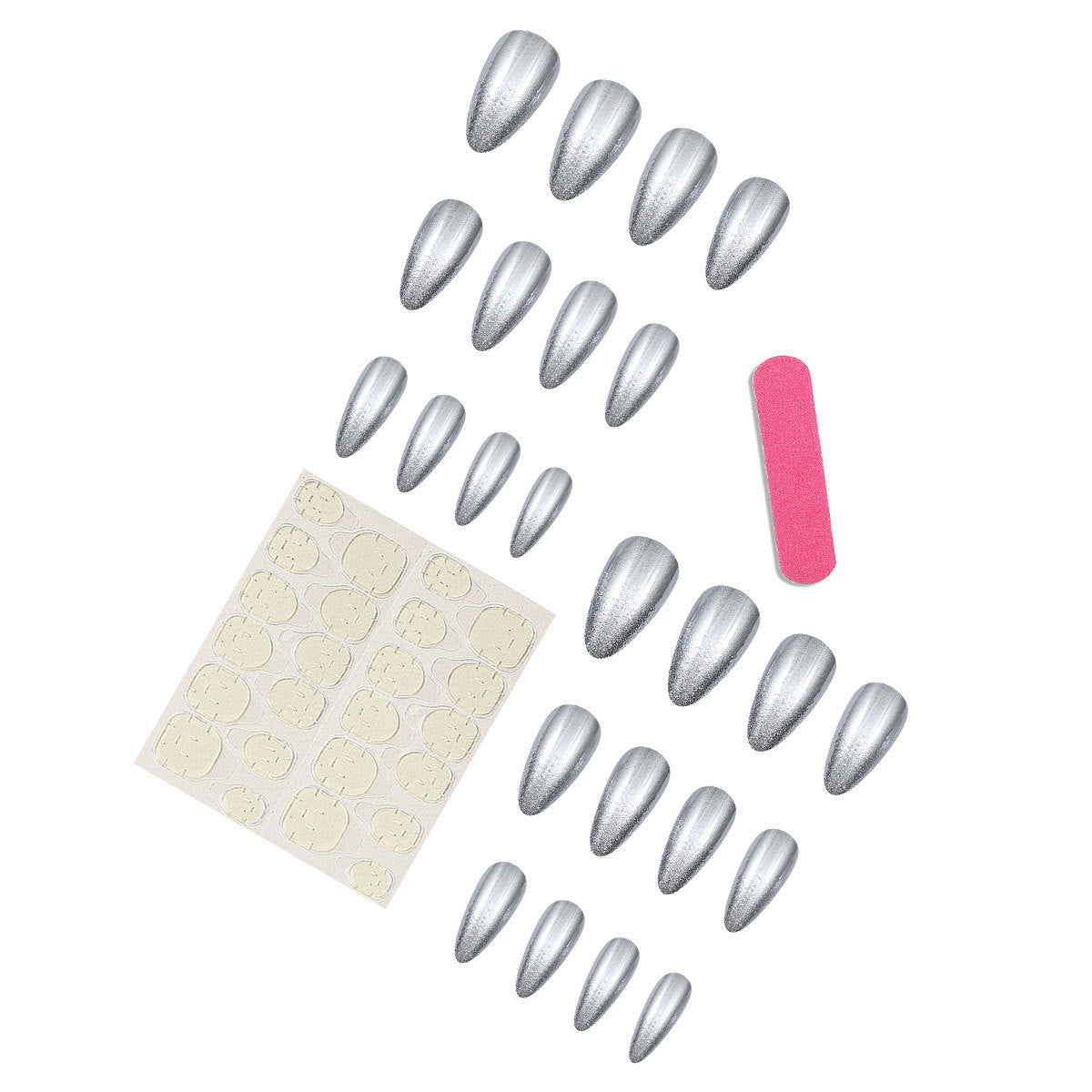 Chrome Silver Mirror Almond Press On Nails Set