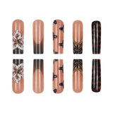 Brown Floral French Tip Press On Nails Glossy Set