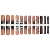 Brown Floral French Tip Press On Nails Glossy Set