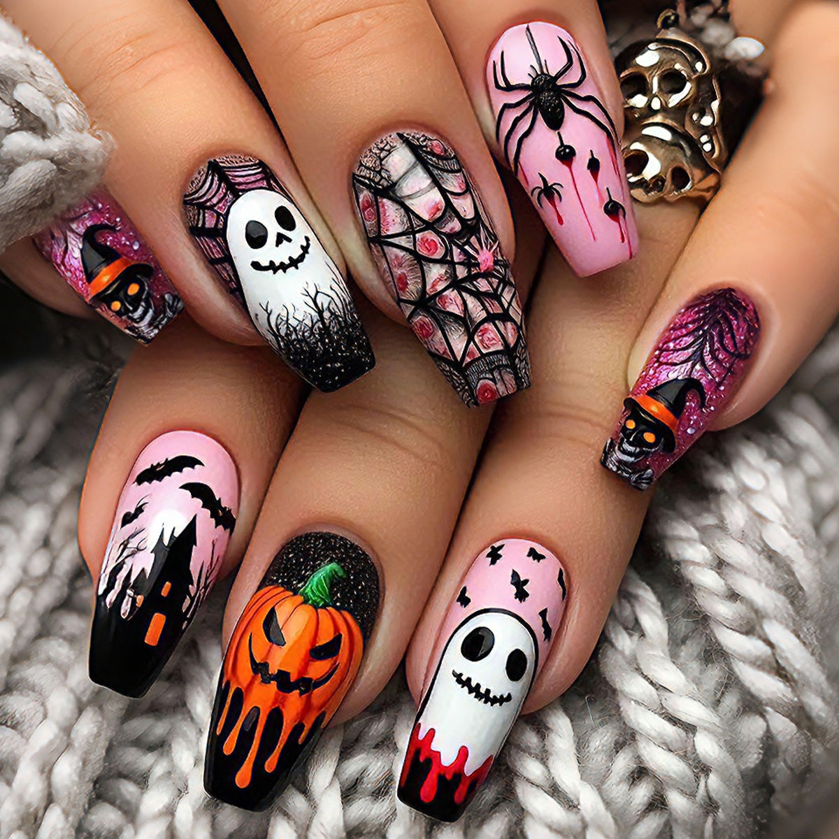 Halloween Spooky Coffin Press-On Nails Design Set