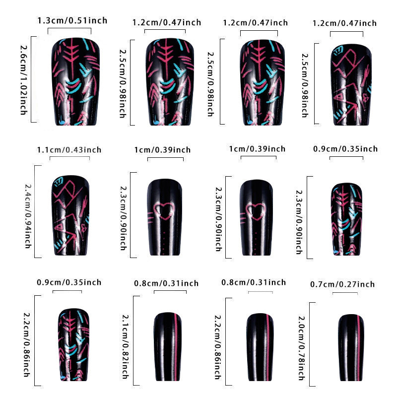 Black Heart Graphic Press-On Nails Art Design Set
