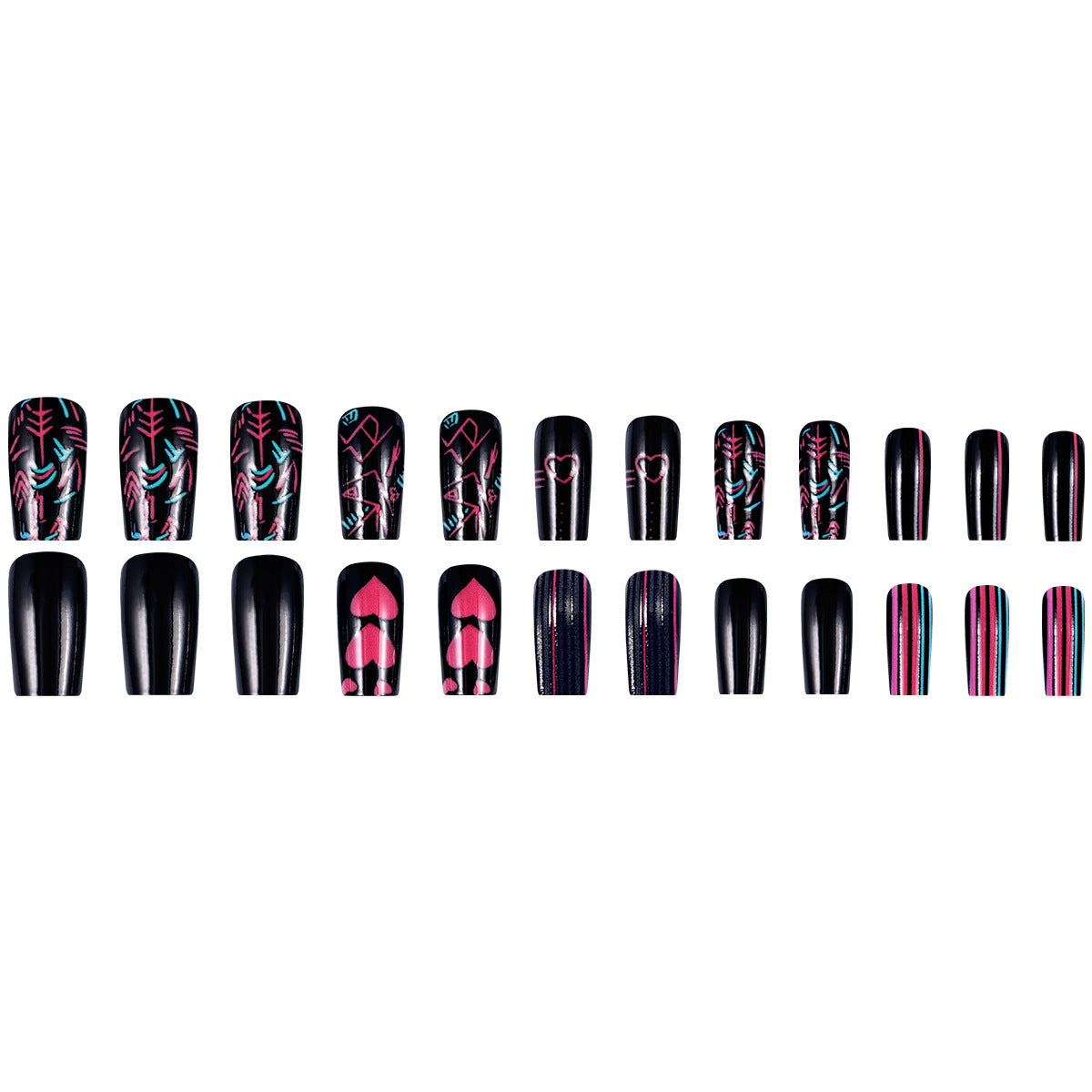 Black Heart Graphic Press-On Nails Art Design Set