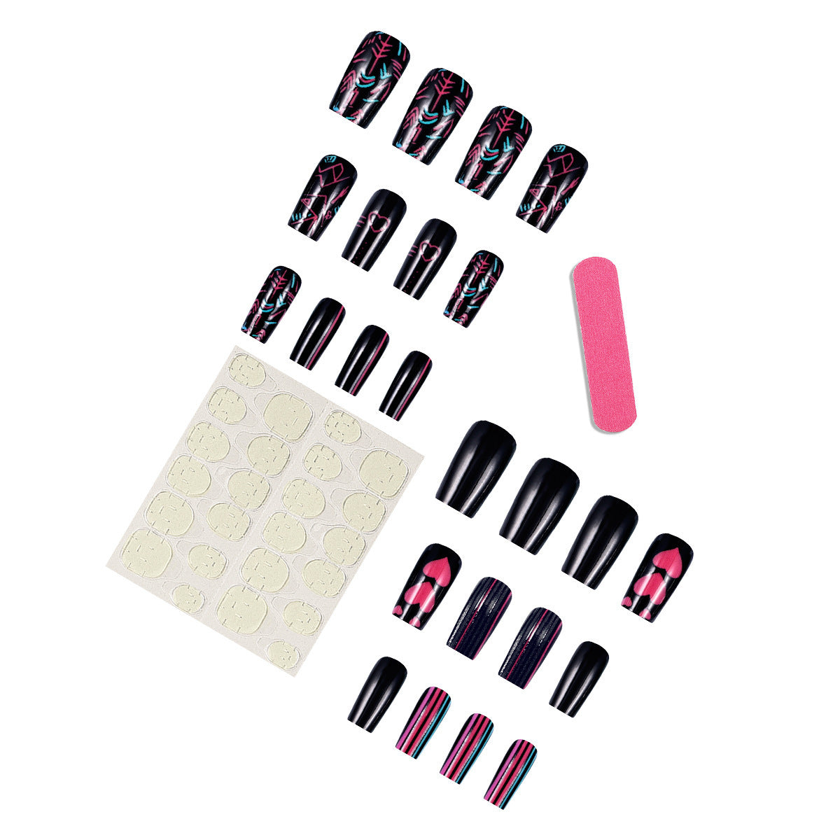 Black Heart Graphic Press-On Nails Art Design Set