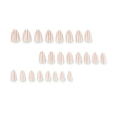 Glossy Nude & White Striped Press-On Nails - Almond Shape
