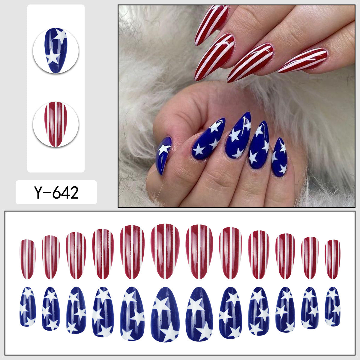Patriotic USA Flag Almond Press-On Nails