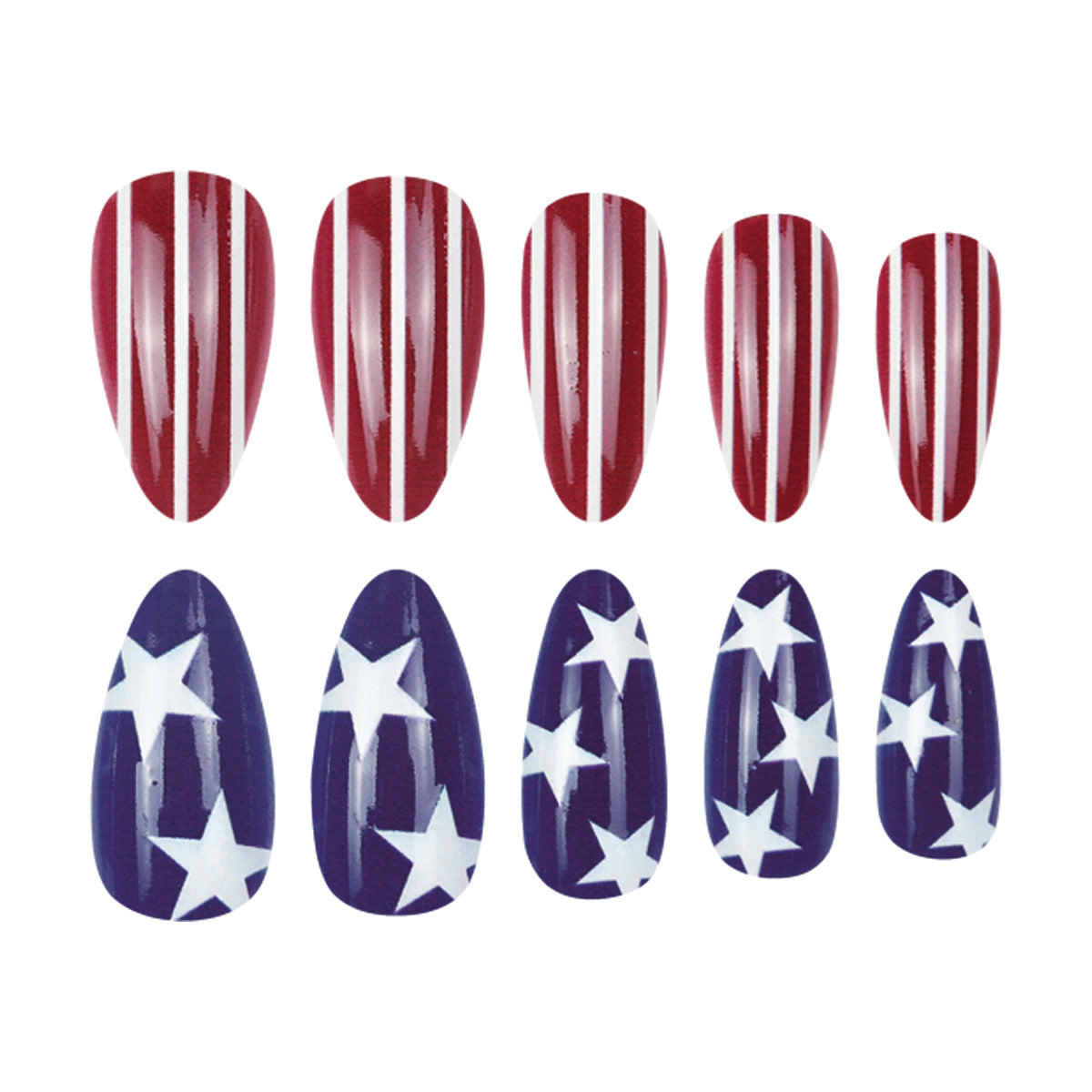 Patriotic USA Flag Almond Press-On Nails