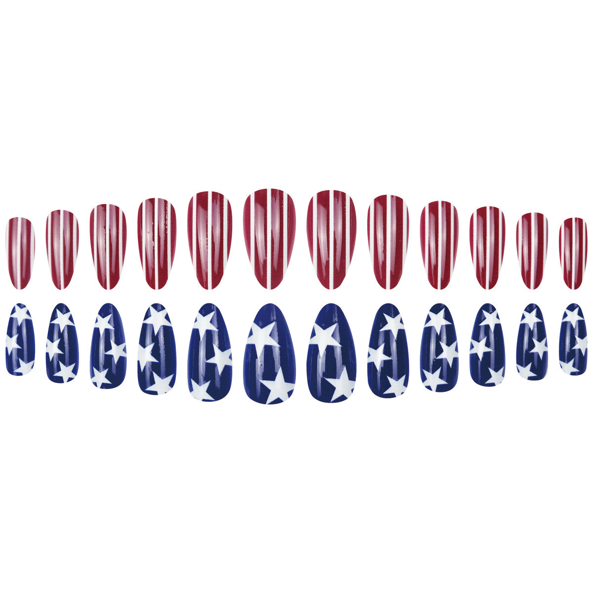 Patriotic USA Flag Almond Press-On Nails