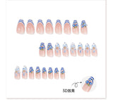 Blue Floral Almond Press-On Nails