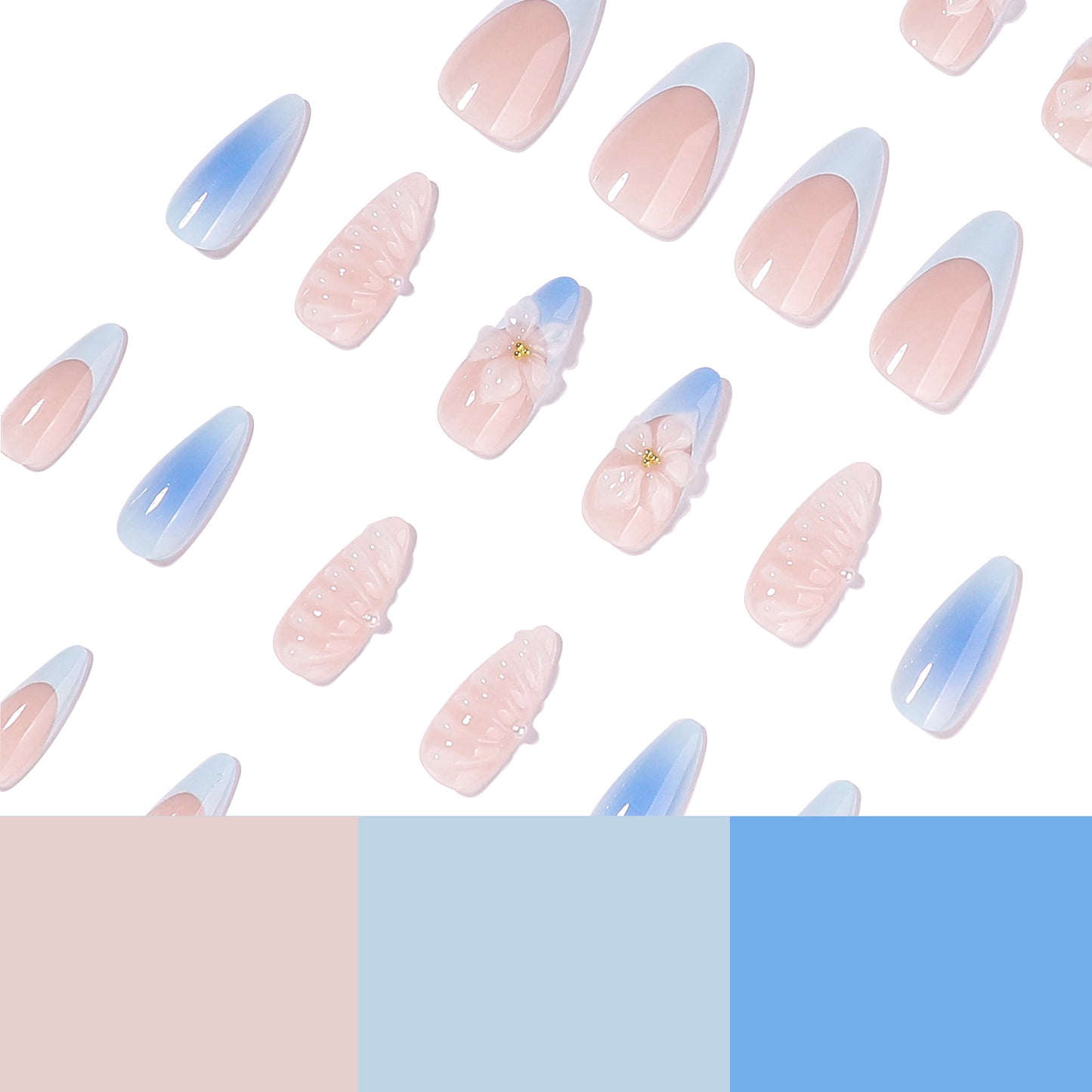 Blue Ombre Floral Press-On Nails