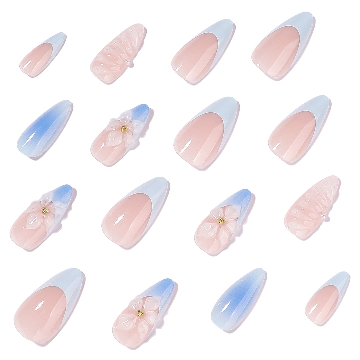 Blue Ombre Floral Press-On Nails